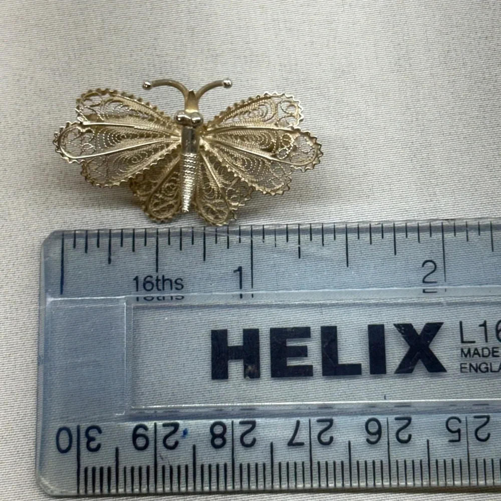Vintage Butterfly Brooch Unisex OS Silver Excellent 800 Coin Filigree Italian